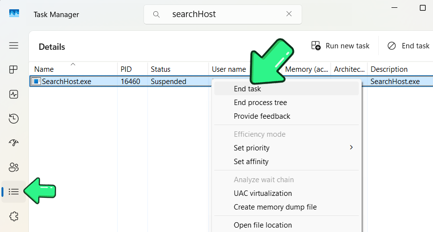 End SearchHost.exe task