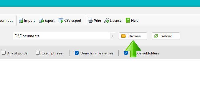 SeekFast choose a folder to search