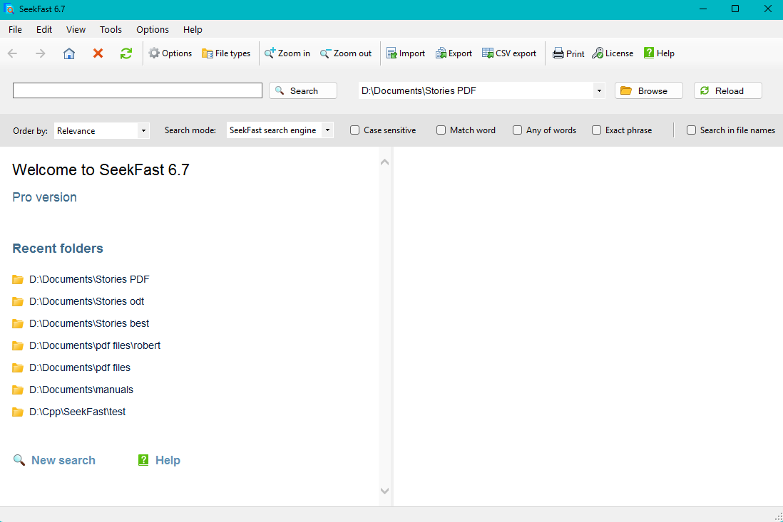 Welcome screen of SeekFast